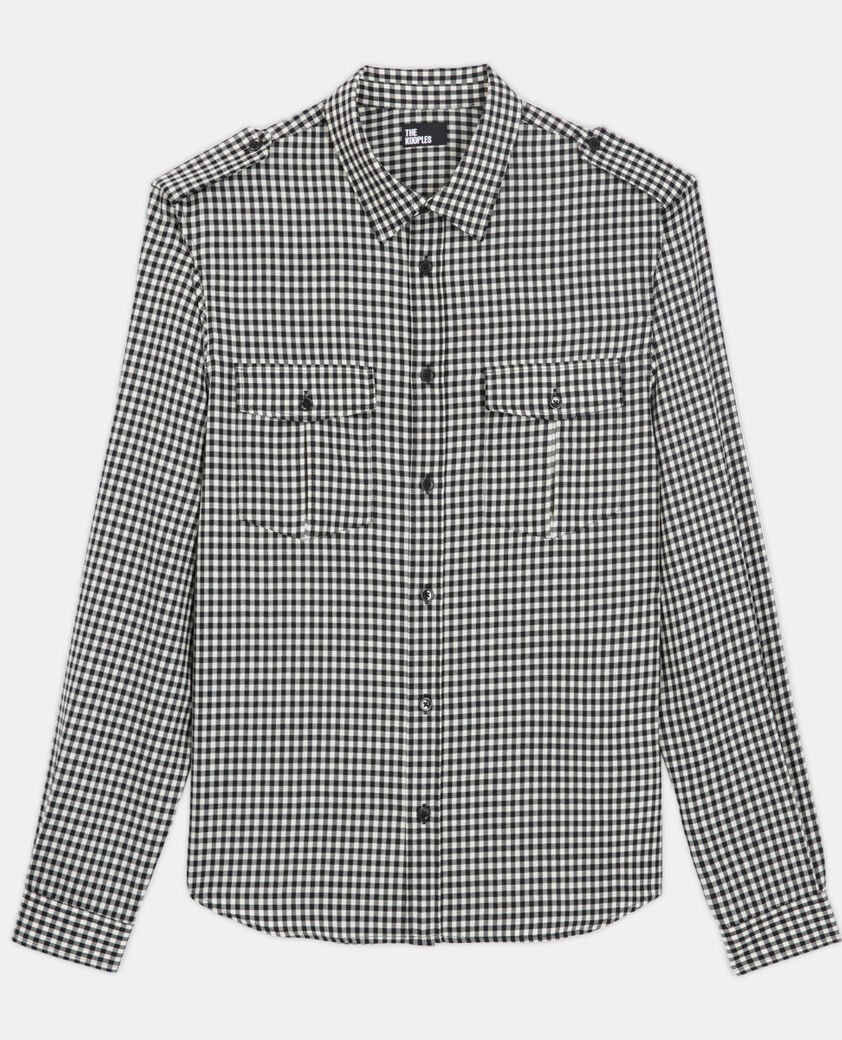 The Kooples HERREN BLACK WHITE kariertes hemd aus wolle mit klassischer kragen