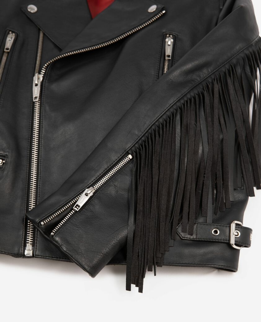 The Kooples WOMEN BLACK black fringed leather jacket
