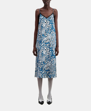 The Kooples FEMME BLUE WHITE robe nuisette longue en soie imprimée avec détails en dentelle