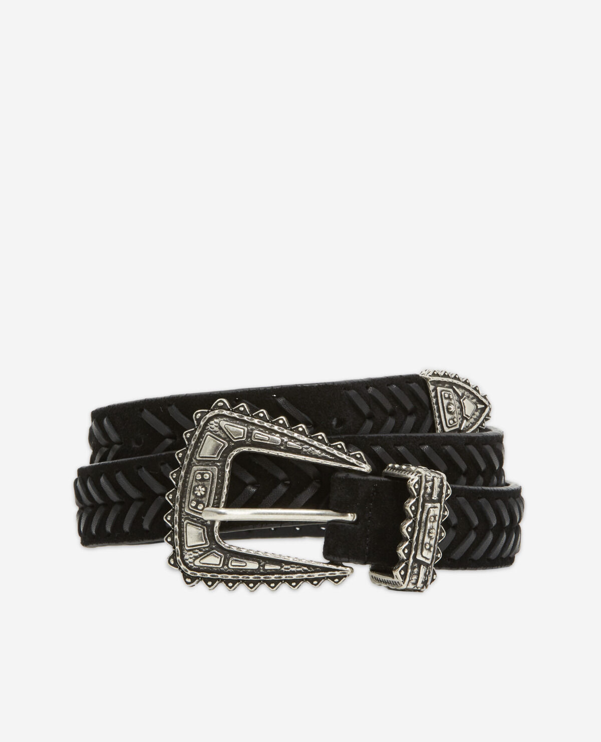 Ceinture fine noire cuir su d boucle western
