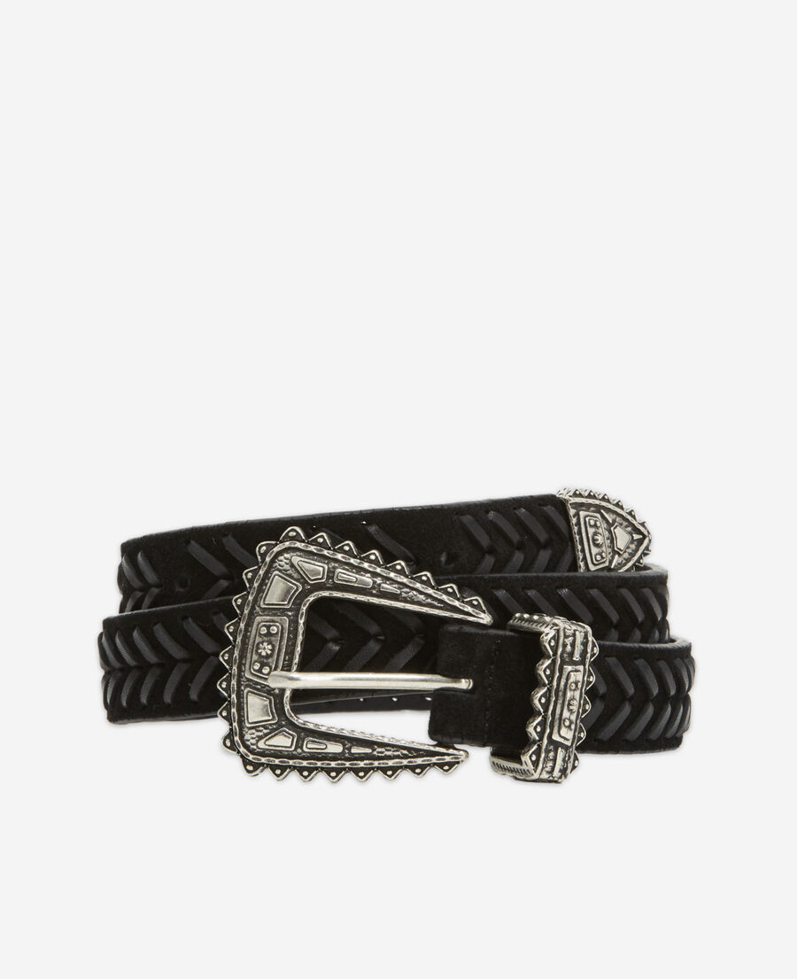 thin suede black belt with western buckle