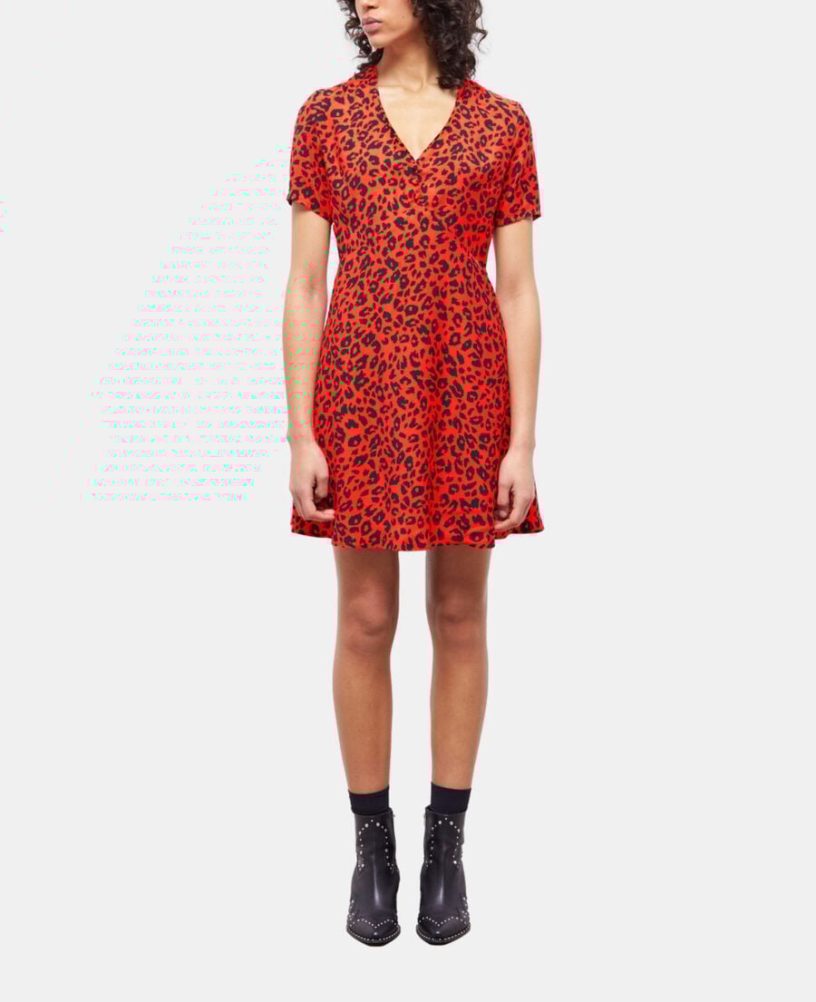 The Kooples FEMME ORANGE - BLACK robe courte léopard orange