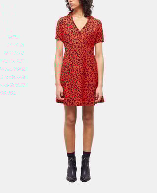 The Kooples FEMME ORANGE - BLACK robe courte léopard orange