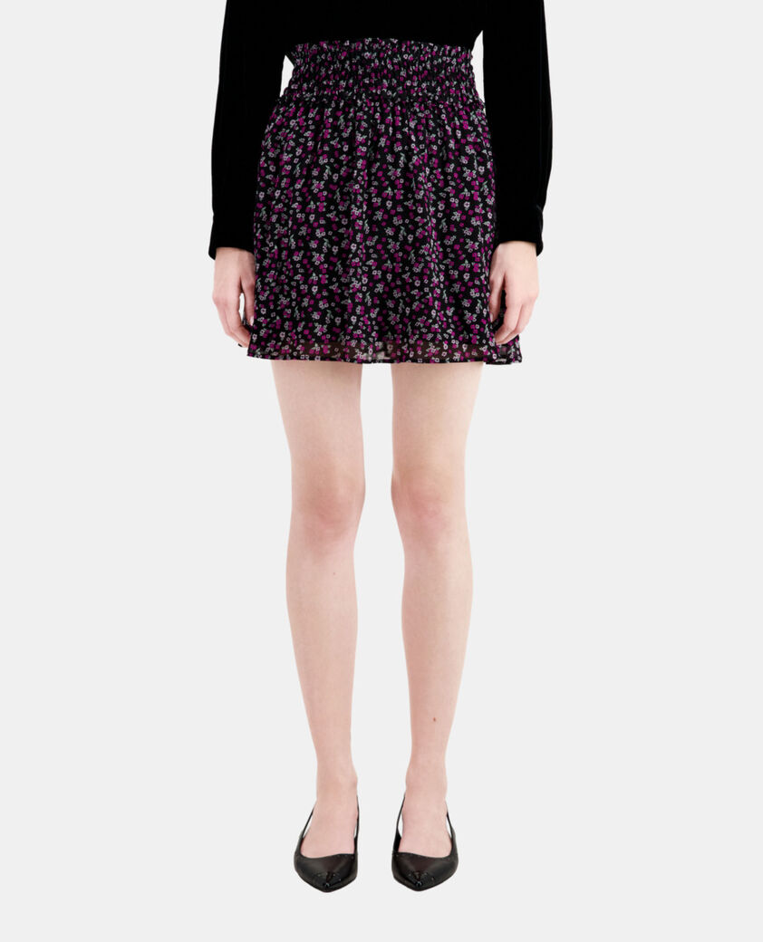 The Kooples FEMME BLACK / PINK jupe courte imprimée avec smocks