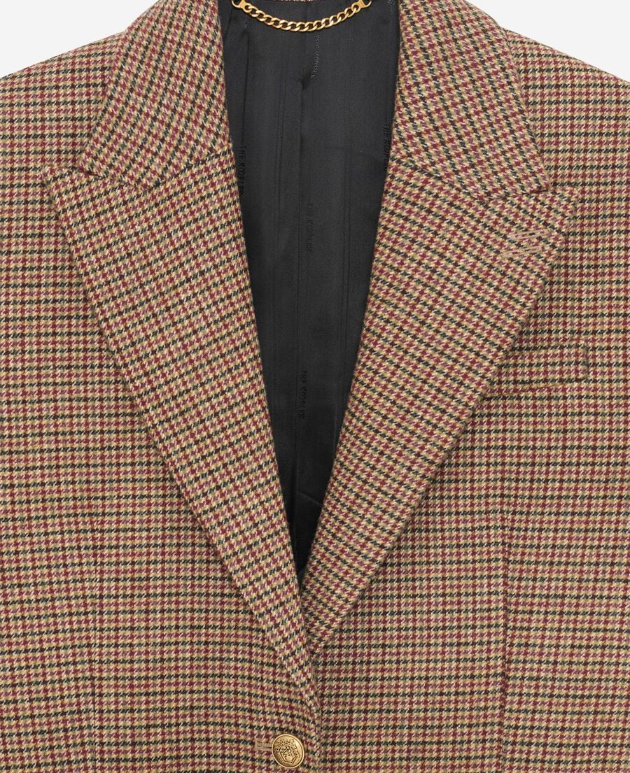 The Kooples FEMME CAMEL MELANGE / BURGUNDY veste tailleur en pied de poule camel