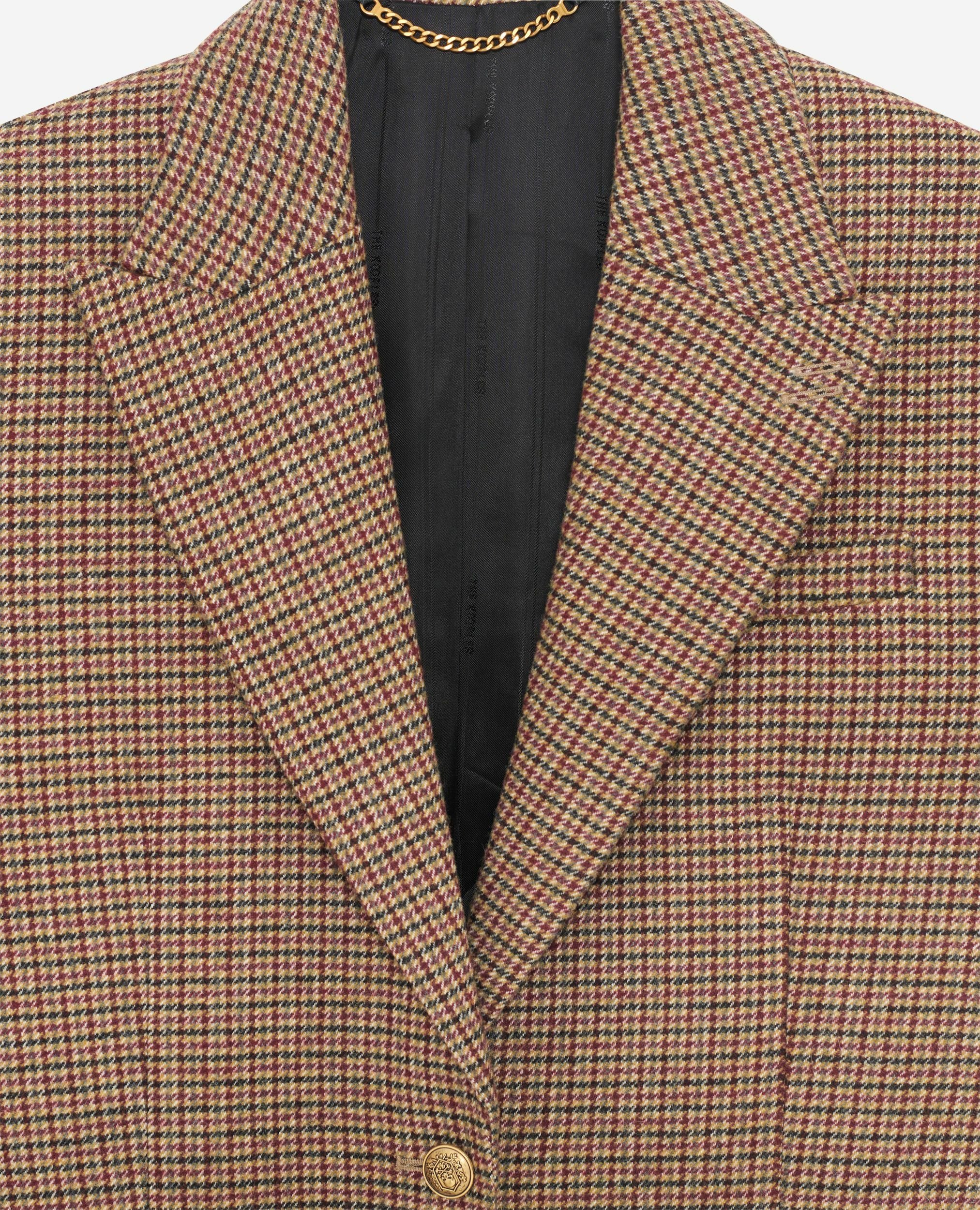Veste tailleur en pied de poule camel, CAMEL MELANGE / BURGUNDY, hi-res image number null