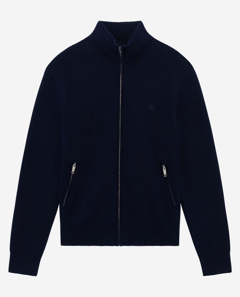 The Kooples HOMME NAVY cardigan en laine double face à zip marine