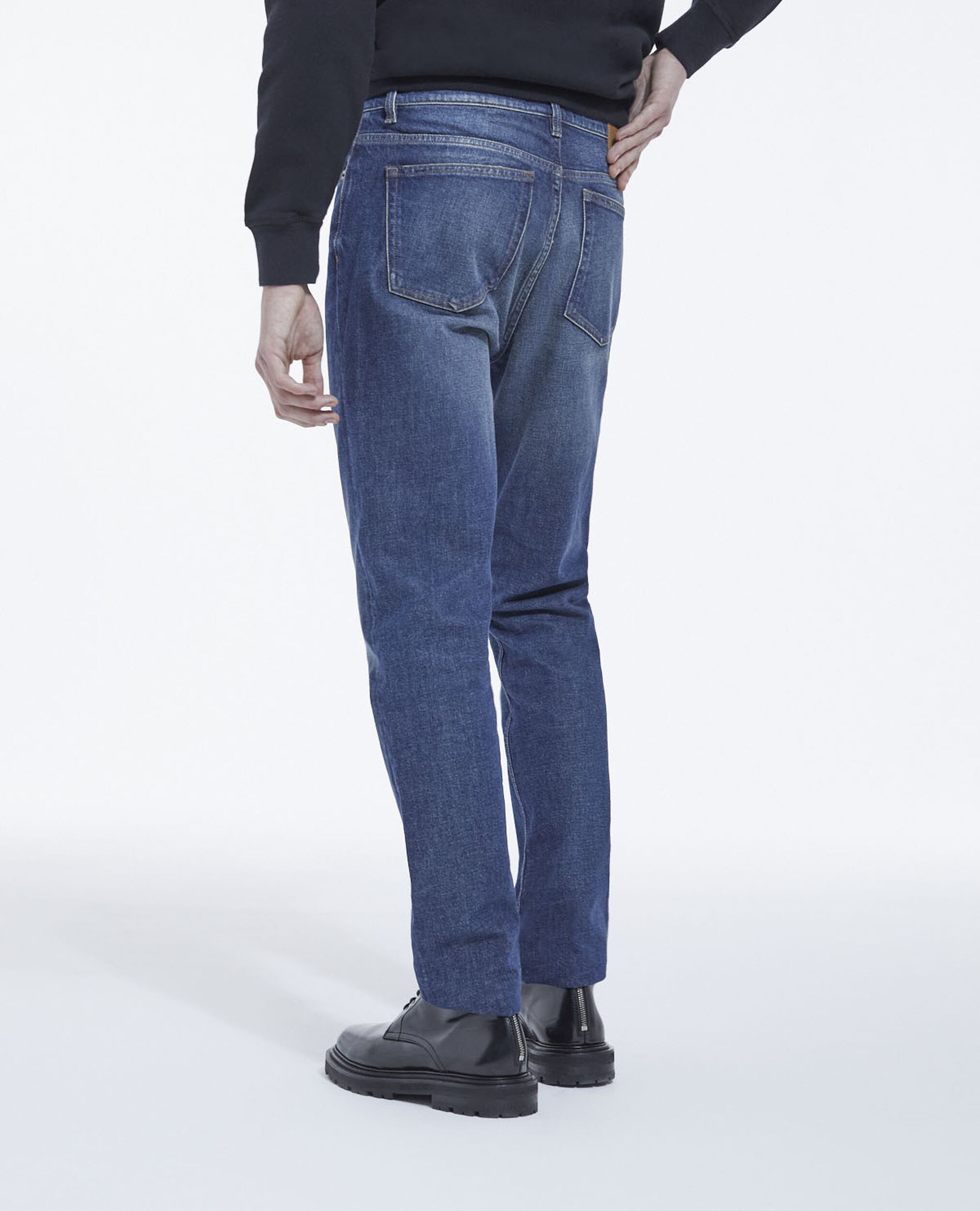 Blue slim-fit faded jeans with five pockets, BLUE WASHED, hi-res image number null