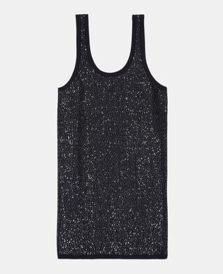 The Kooples DAMEN BLACK kurzes, schwarzes strickkleid mit pailletten