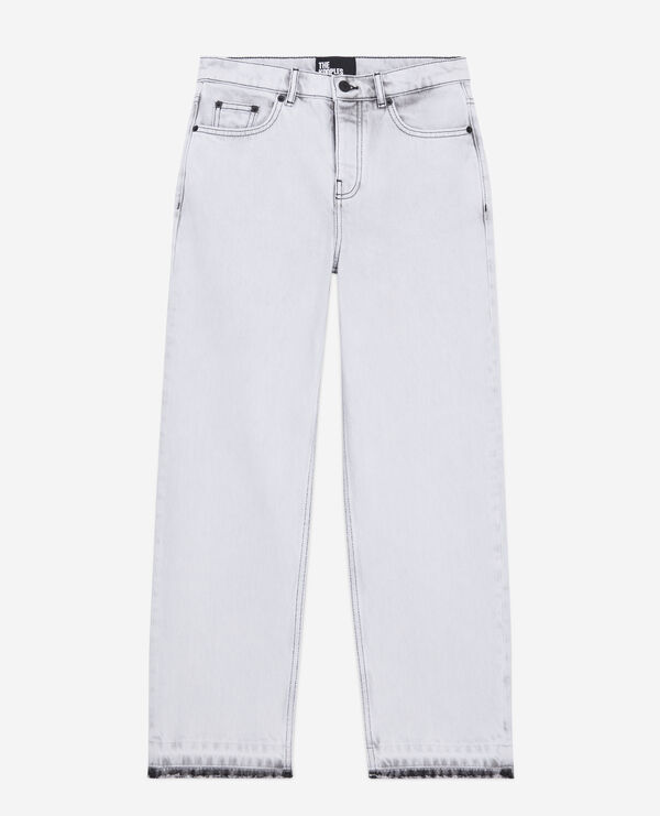 weiße verwaschene jeans mit geradem bein