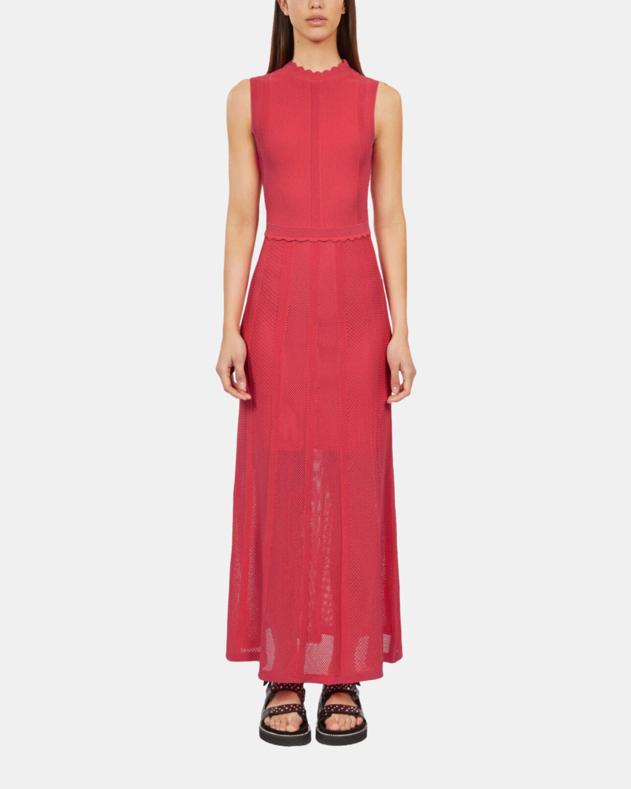 The Kooples WOMEN RETRO PINK long fuchsia openwork knit dress