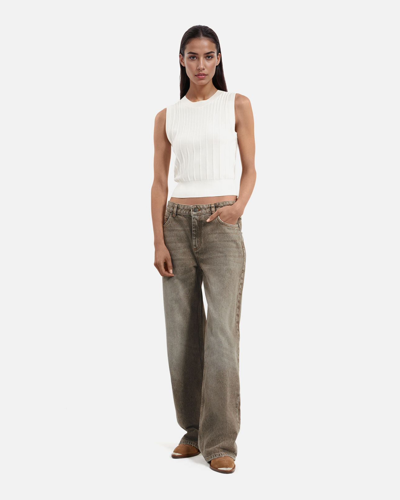 The Kooples FEMME OLIVE jean large olive