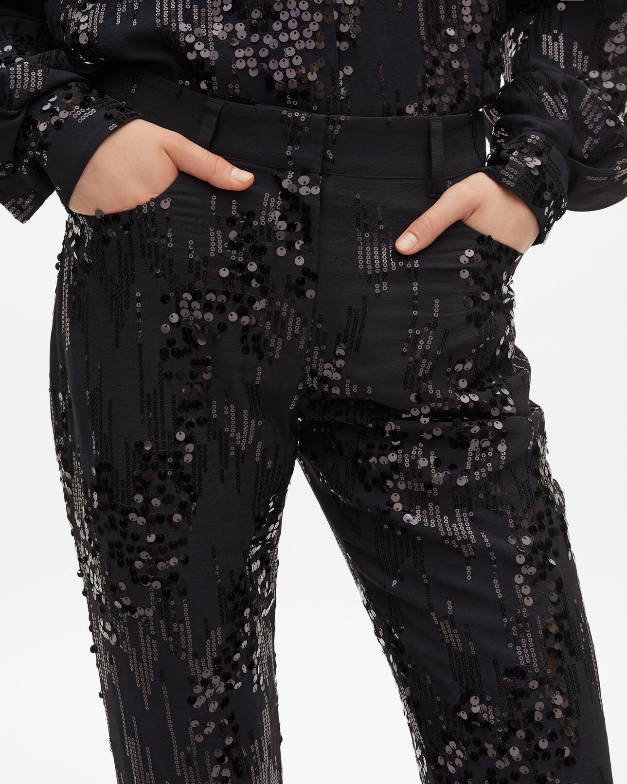 The Kooples FEMME BLACK pantalon flare à sequins noir
