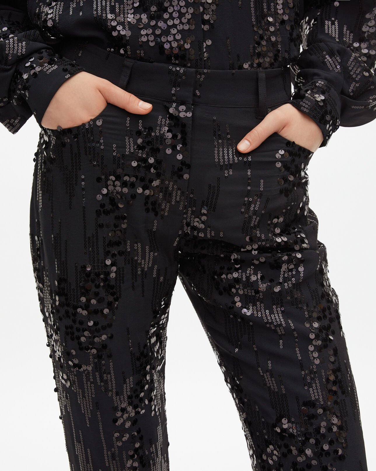 The Kooples FEMME BLACK pantalon flare à sequins noir