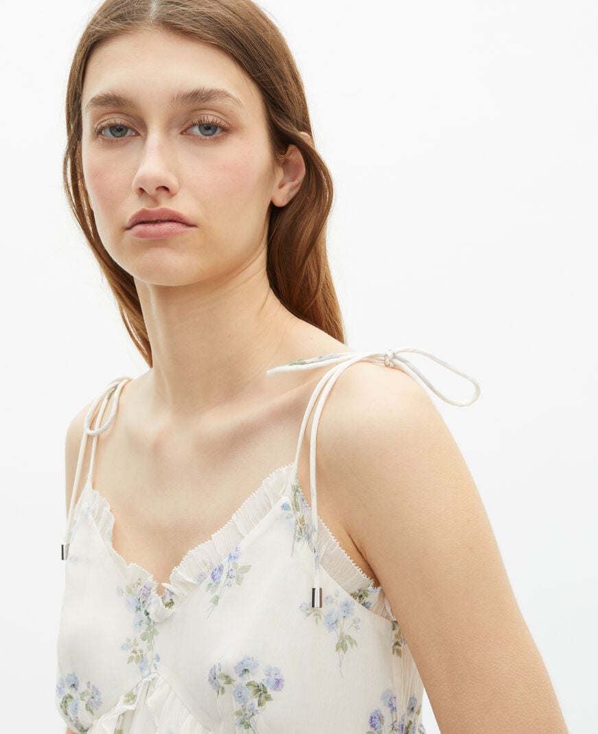 The Kooples WOMEN WHITE / SKY BLUE white floral ruffle top