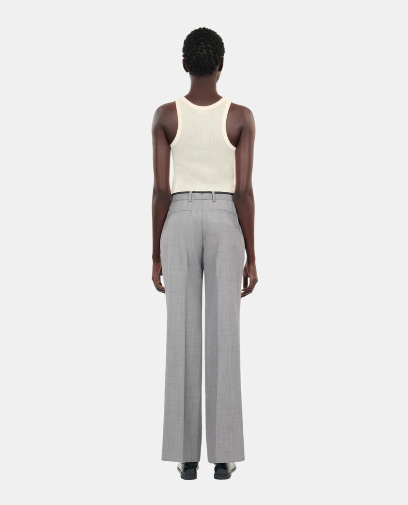 The Kooples WOMEN BEIGE MELANGE straight-legged tailored pants in taupe wool