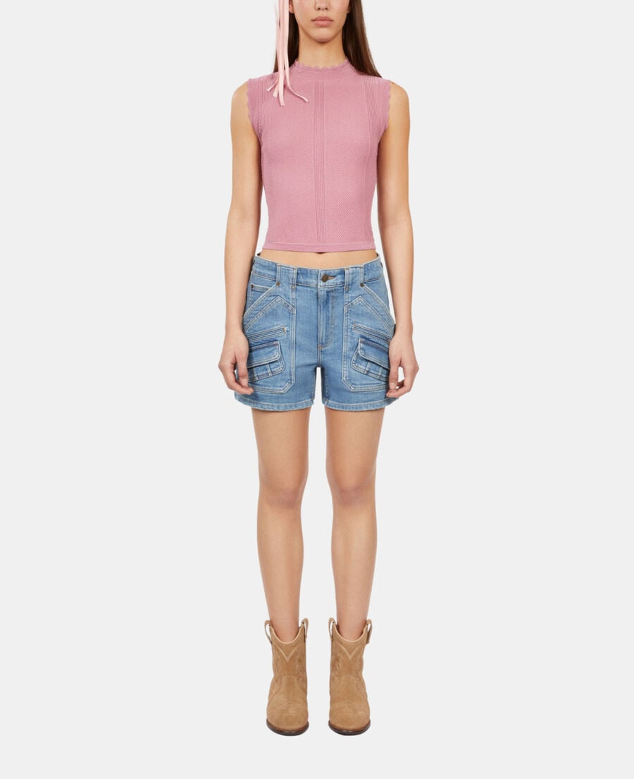The Kooples WOMEN BLUE light blue denim shorts