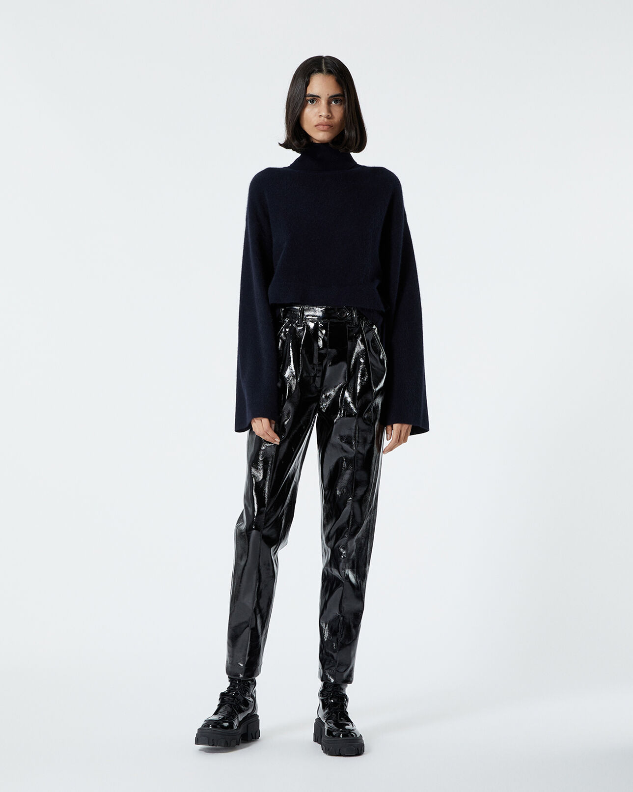 The Kooples FEMME BLACK pantalon droit noir effet vinyle