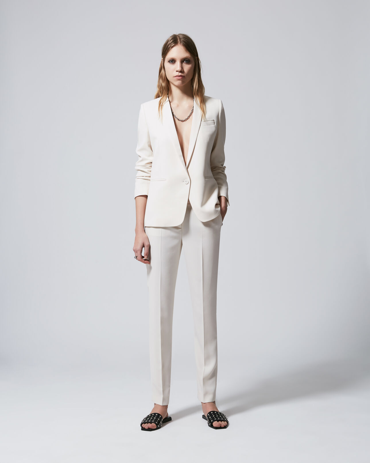 The Kooples DAMEN ECRU fließende ecrufarbene anzughose