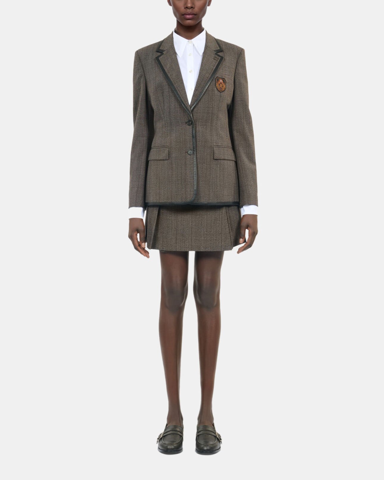 The Kooples WOMEN BROWN prince of wales jacket in brown wool