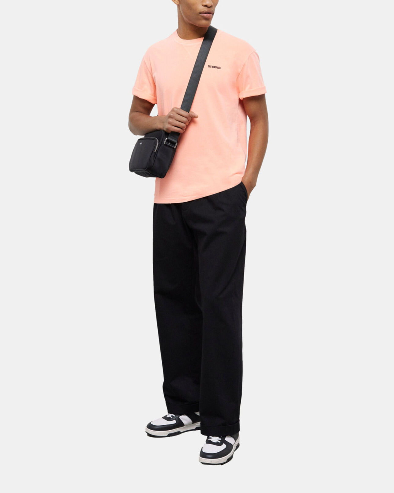 The Kooples MEN ORANGE FLUO men's fluorescent orange t-shirt with logo