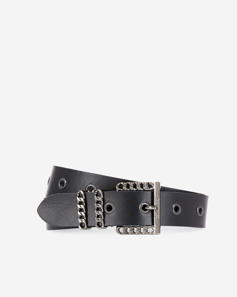 The Kooples WOMEN BLACK black leather belt with chain buckle
