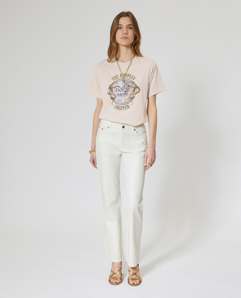 The Kooples WOMEN LIGHT BEIGE t-shirt with beige screen print