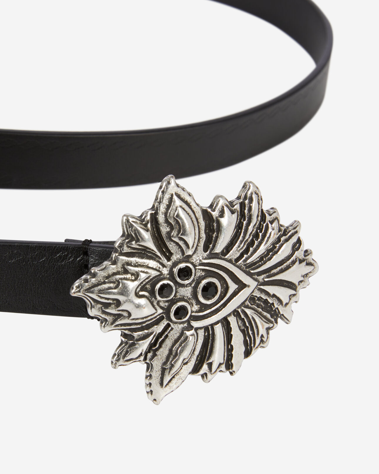 The Kooples FEMME BLACK ceinture fine en cuir noir avec boucle fleur