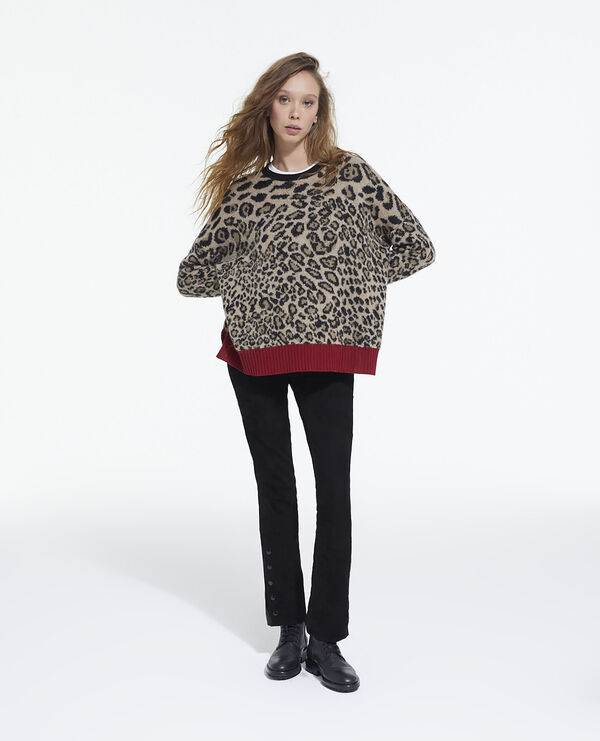 Pantalon droit en cuir suédé noir