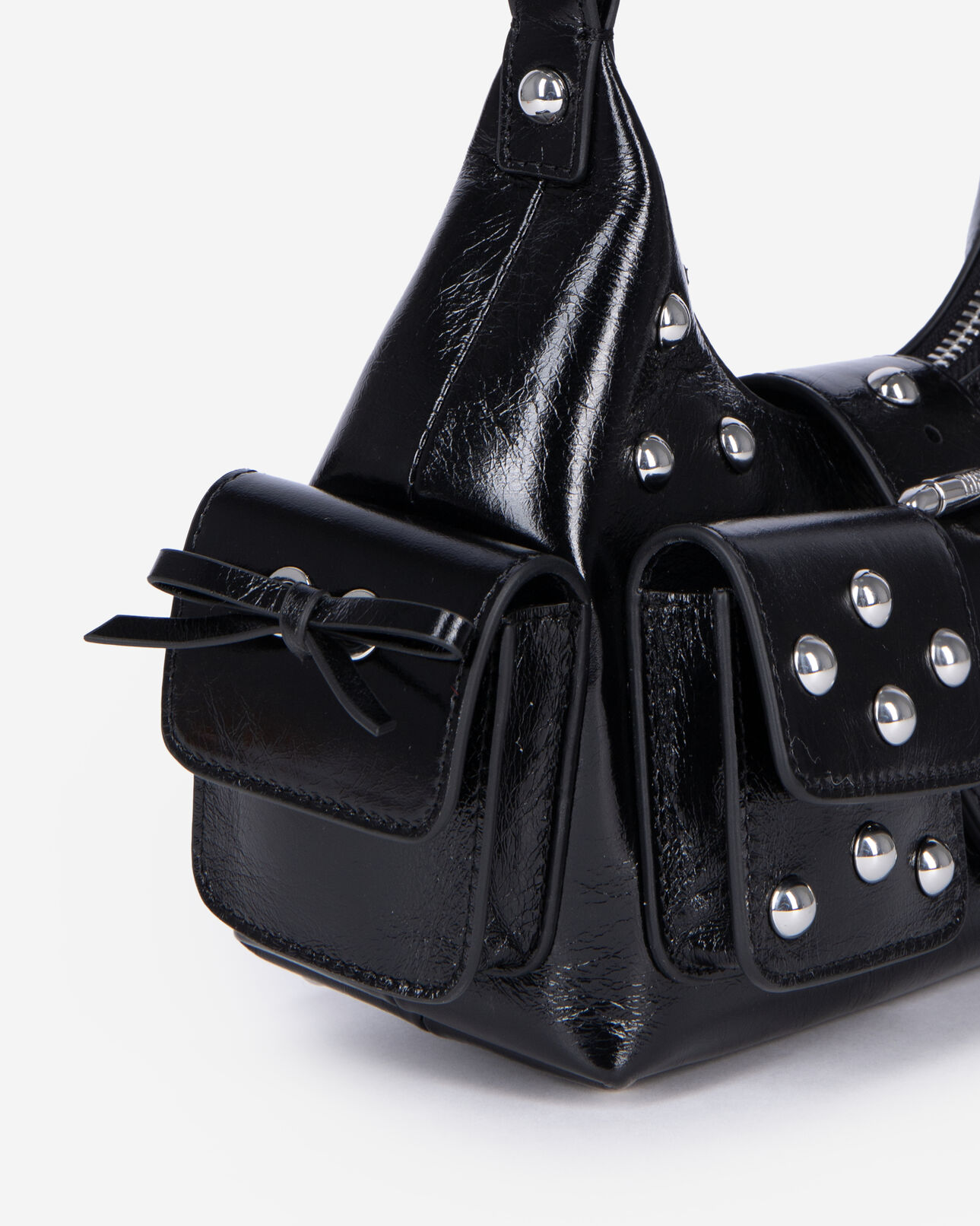 The Kooples WOMEN BLACK amelia small bag in black cracked leather with studs