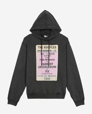 The Kooples HOMME BLACK WASHED sweatshirt à capuche et sérigraphie noir