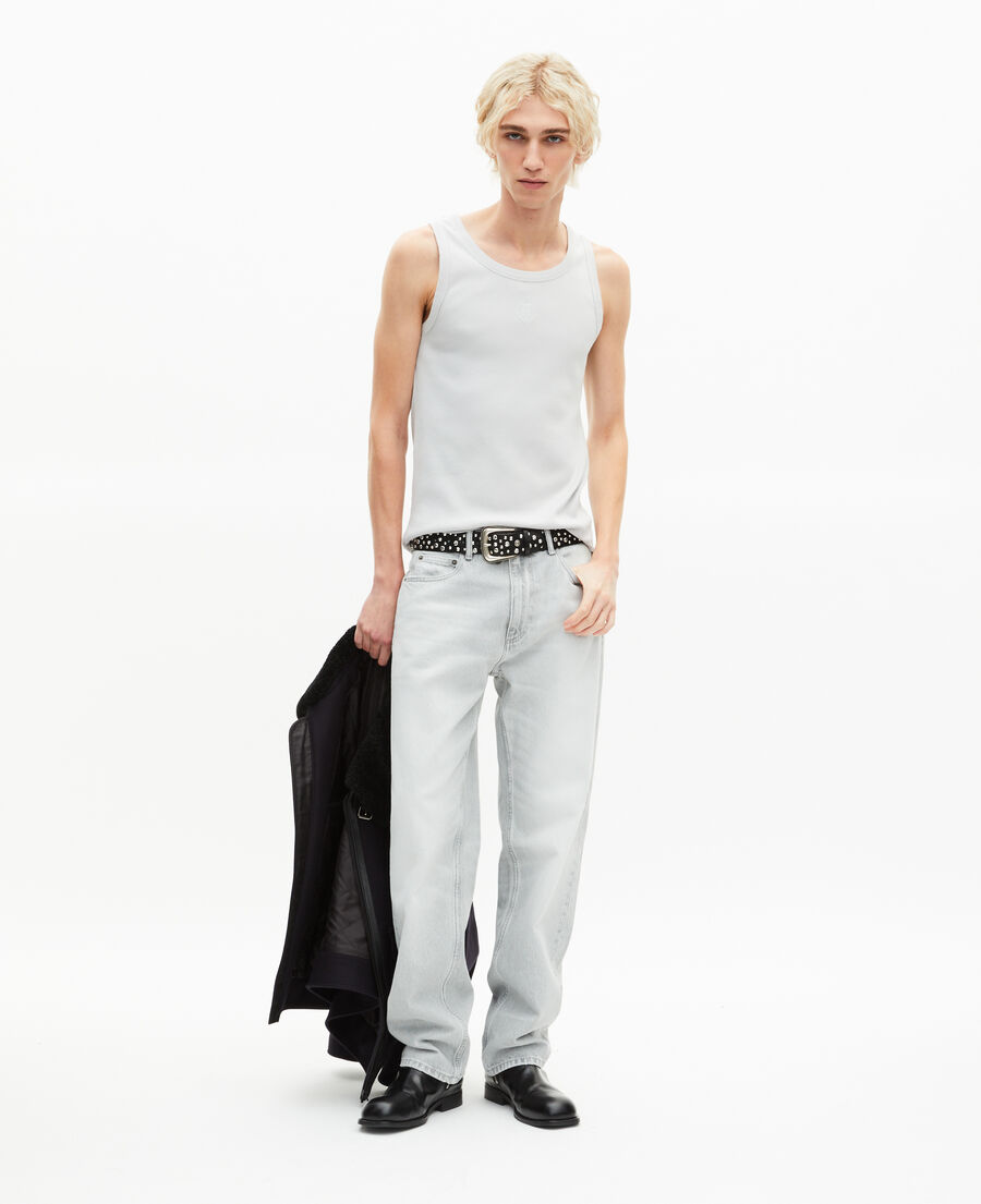 The Kooples H LIGHT GREY tank top with grey coat-of-arms embroidery