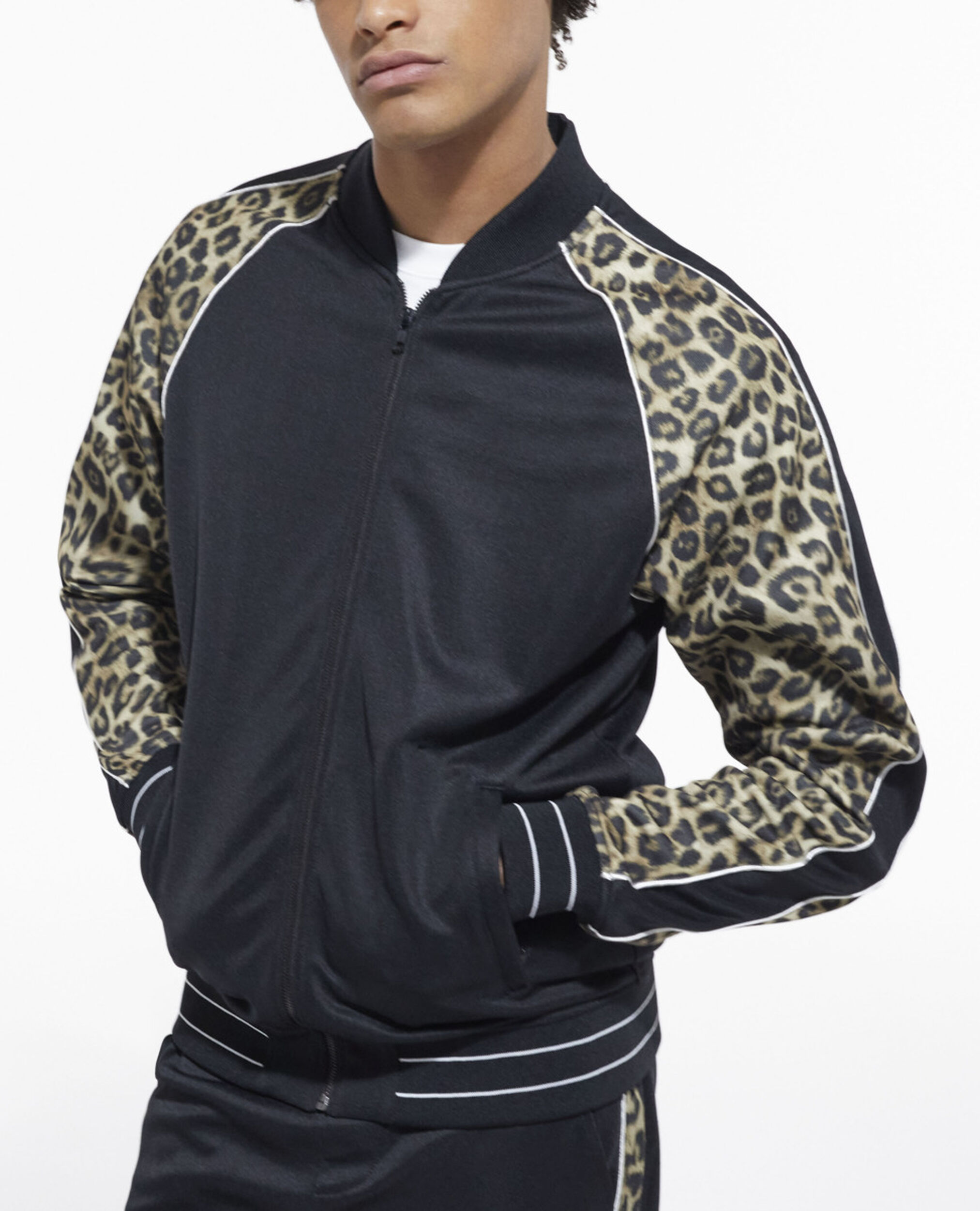 Sweatshirt mit Reißverschluss und Leopardenmuster, BLACK / LEOPARD, hi-res image number null