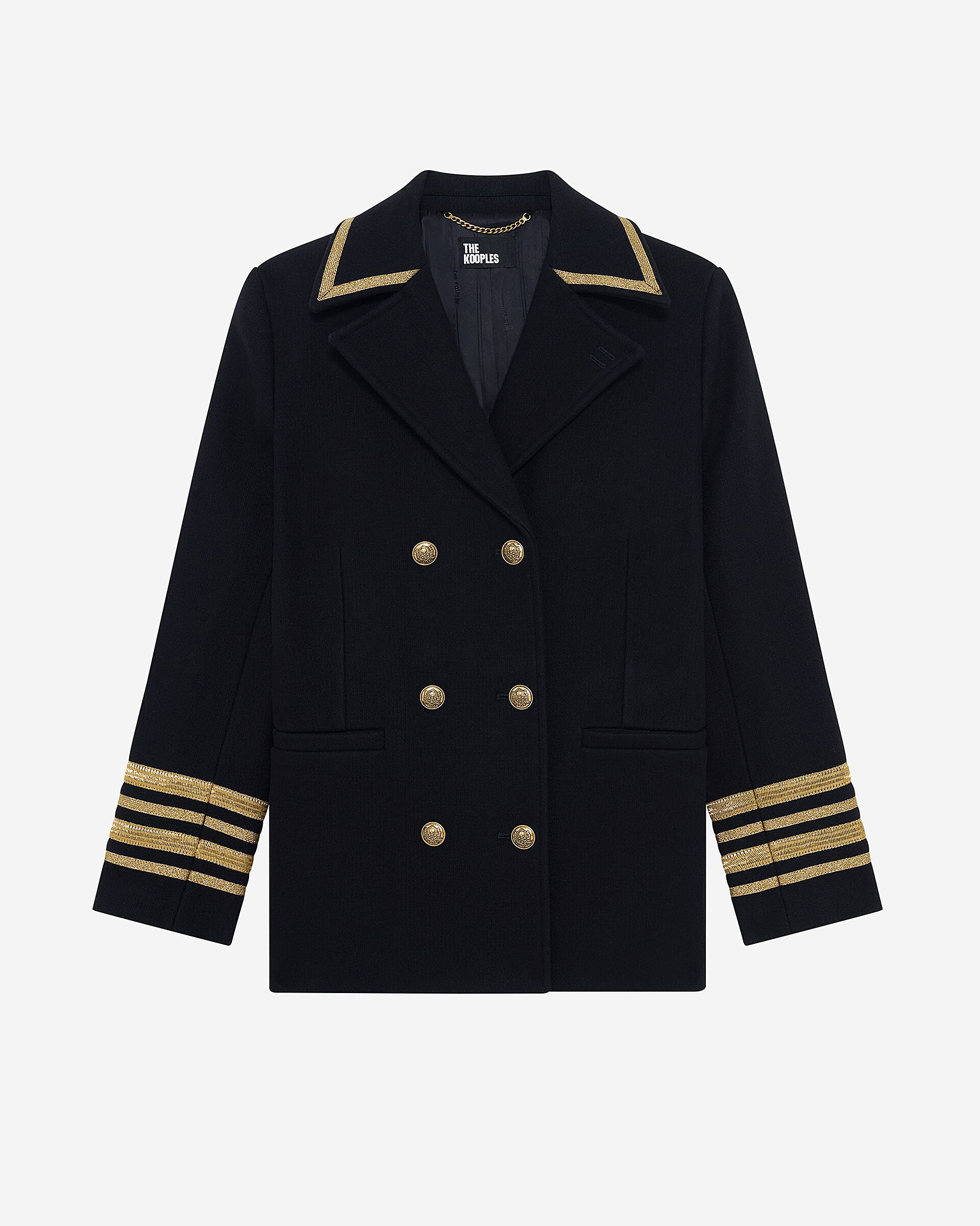 Officer's pea jacket in navy wool | The Kooples US
