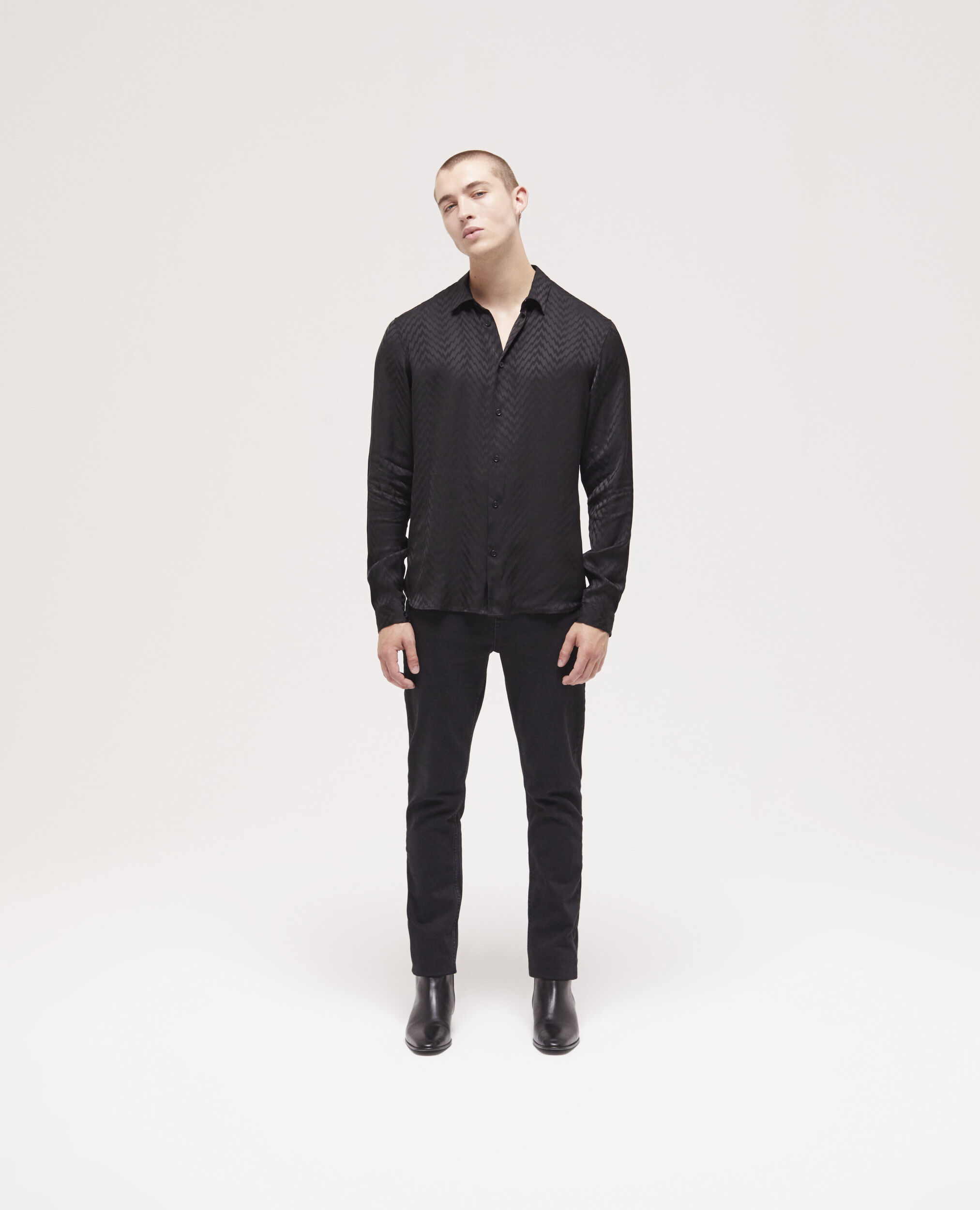 Chemise col classique en jacquard noire, BLACK, hi-res image number null