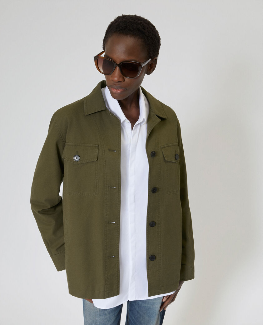 The Kooples FEMME KAKI blouson dos brod&eacute; en coton kaki