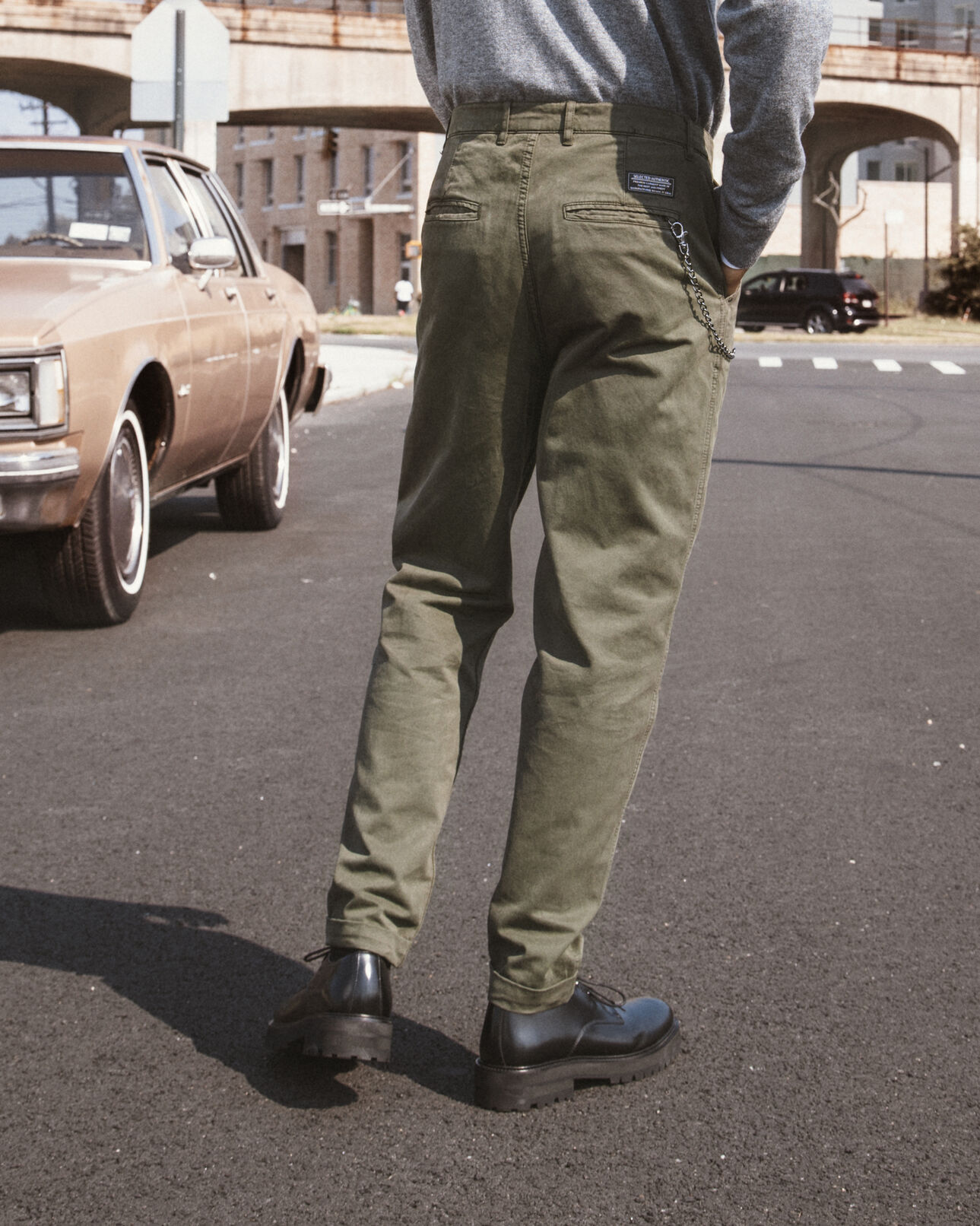 The Kooples MEN KAKI khaki cotton ripped chinos