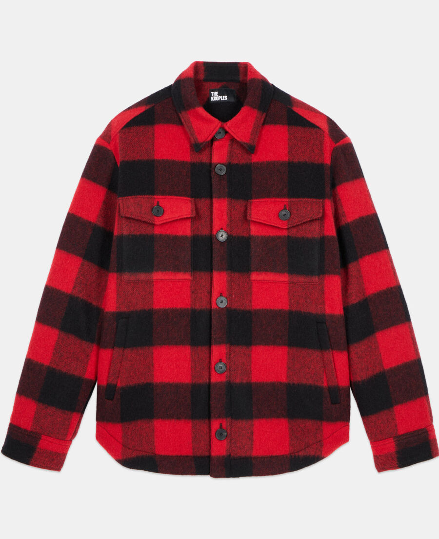 The Kooples HOMME RED / BLACK blouson style surchemise &agrave; carreaux