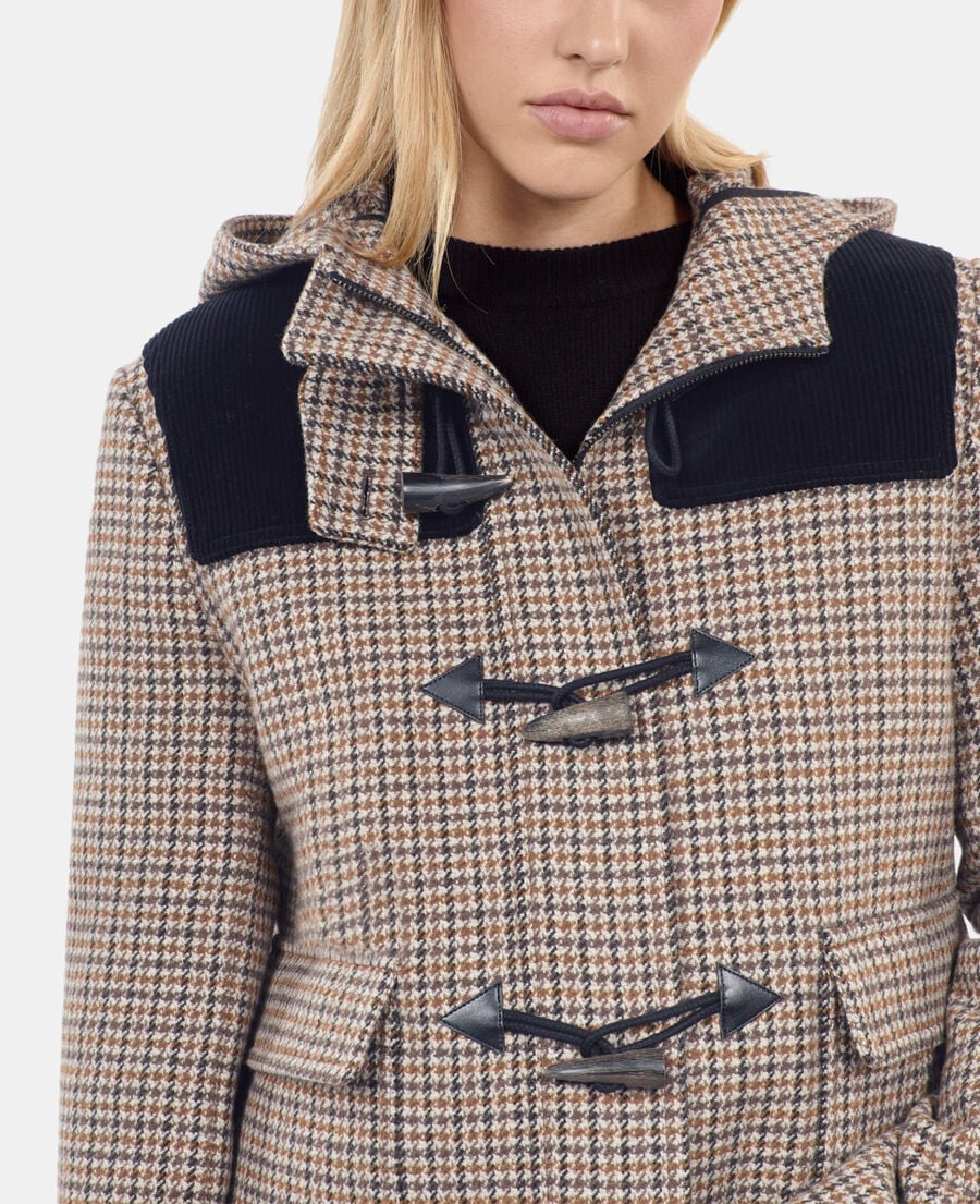 The Kooples FEMME BEIGE-BROWN caban à capuche pied de poule beige