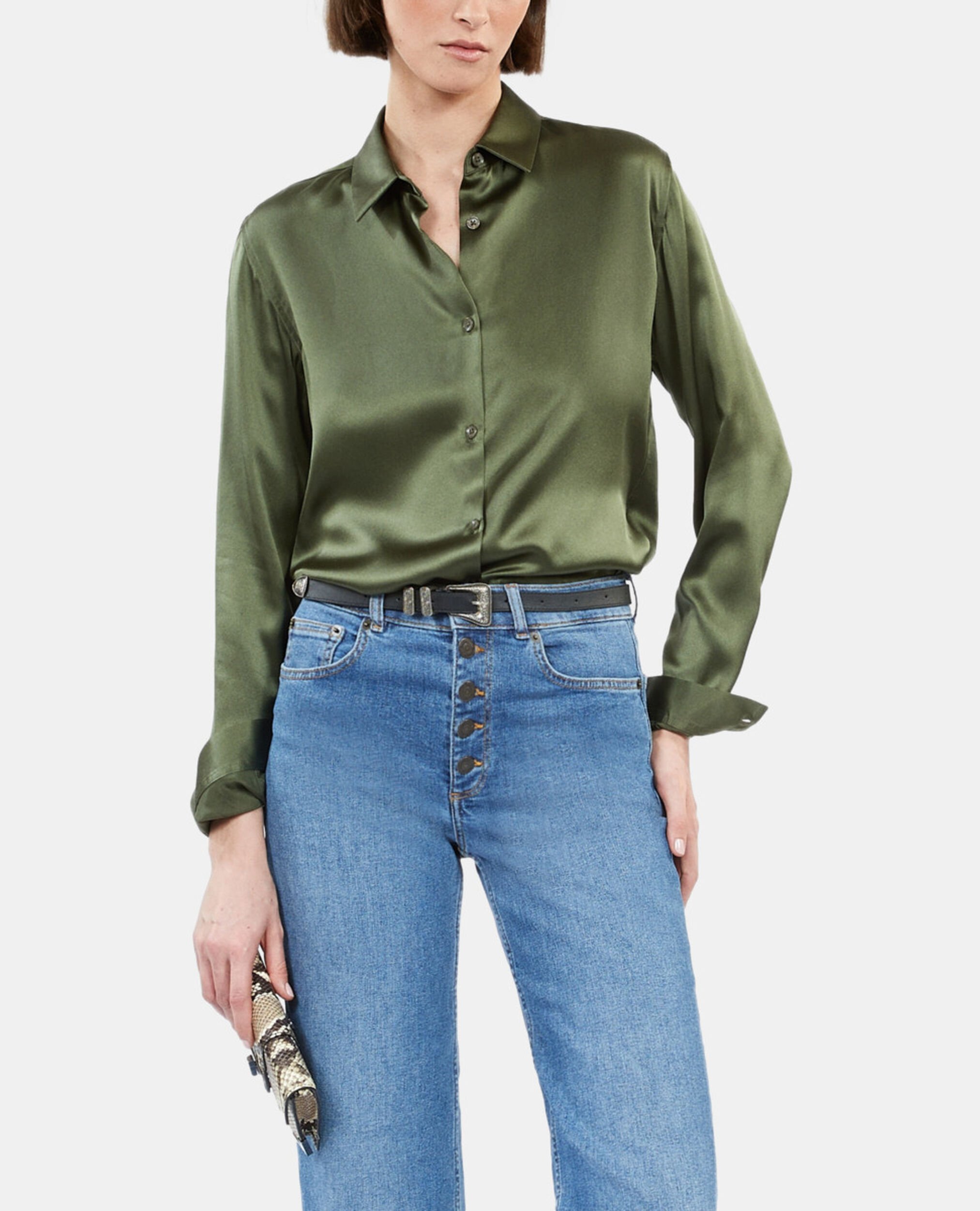 Khaki silk shirt, KAKI, hi-res image number null