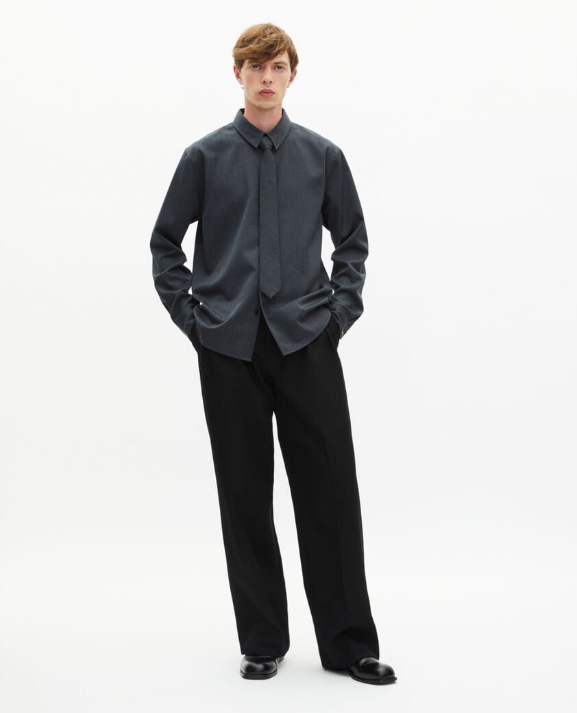 The Kooples MEN ANTHRACITE dark gray wool blend shirt with tie