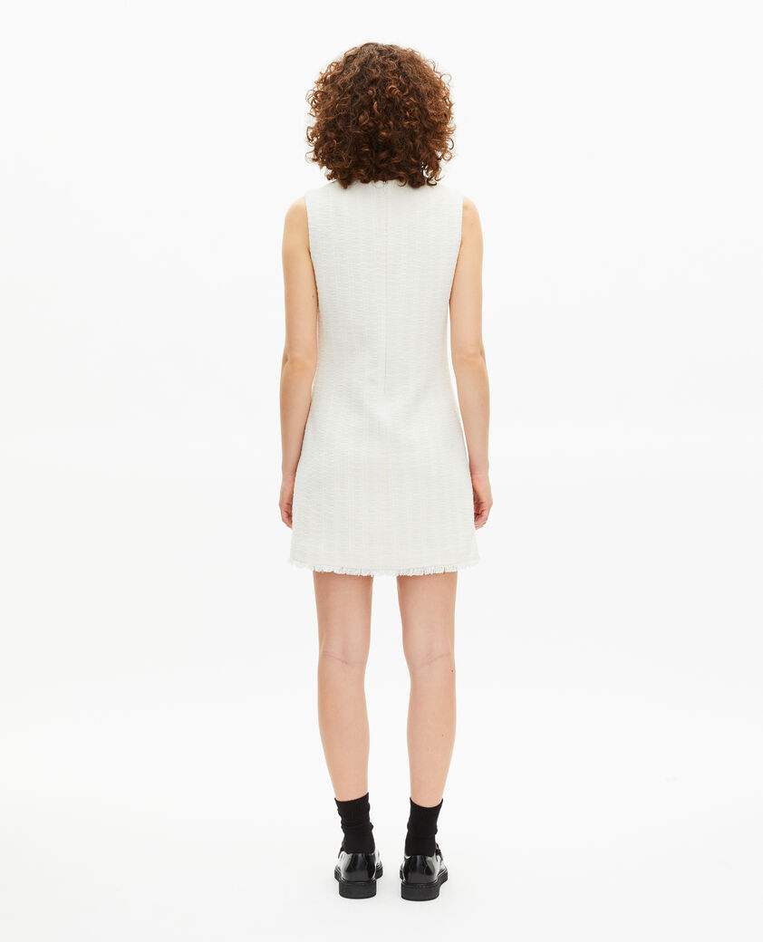 The Kooples DAMEN ECRU kurzes &auml;rmelloses kleid aus ungebleichtem tweed