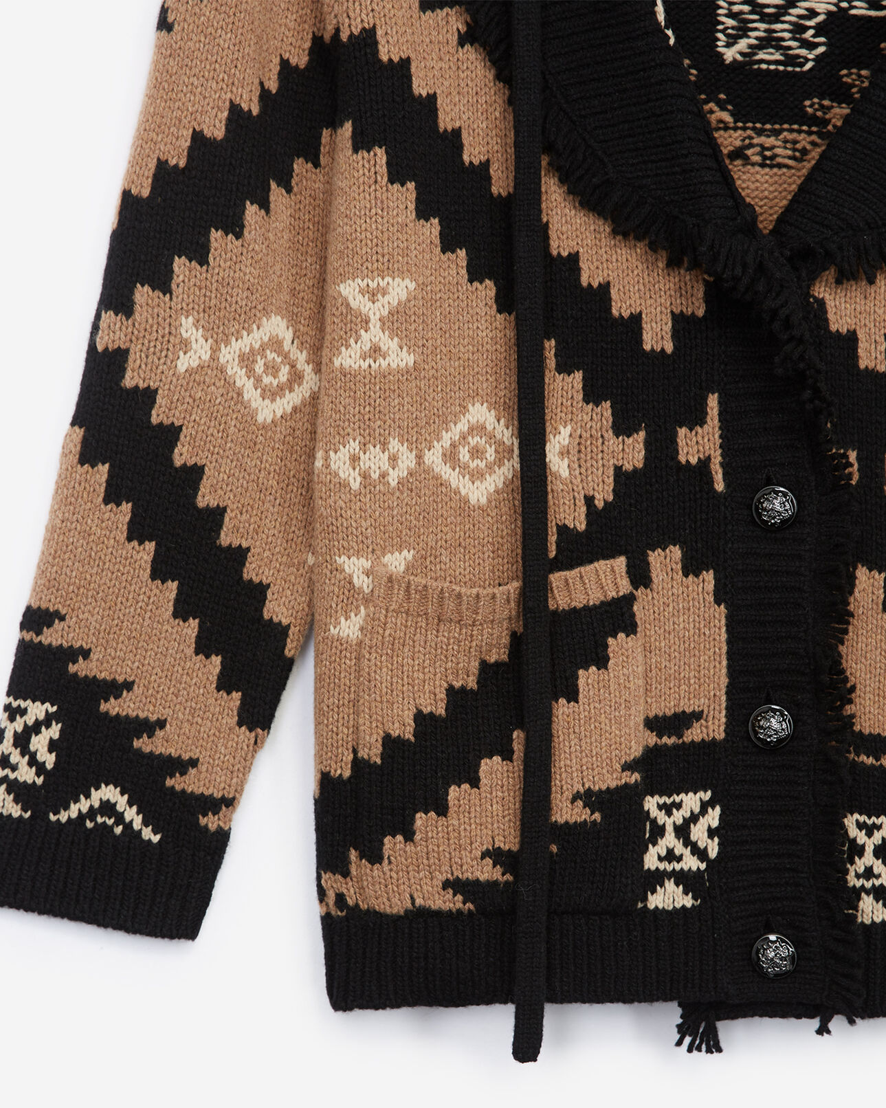 The Kooples FEMME CAMEL / ECRU cardigan camel mi-long à capuche