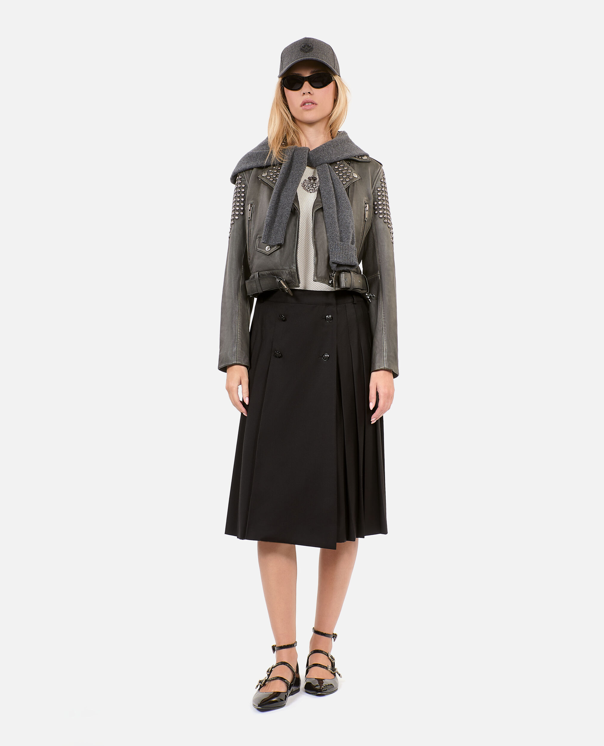 Studded black leather jacket, BLACK, hi-res image number null
