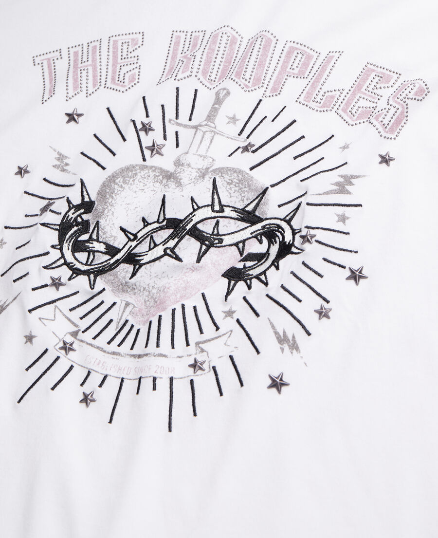 The Kooples F WHITE women's white t-shirt with dagger through heart serigraphy