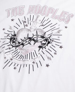 The Kooples F WHITE women's white t-shirt with dagger through heart serigraphy