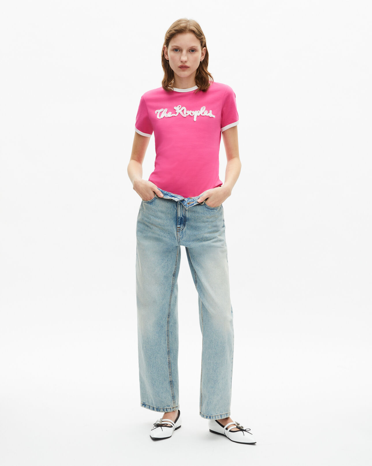 The Kooples F FUSHIA fuchsia ribbon embroidery t-shirt