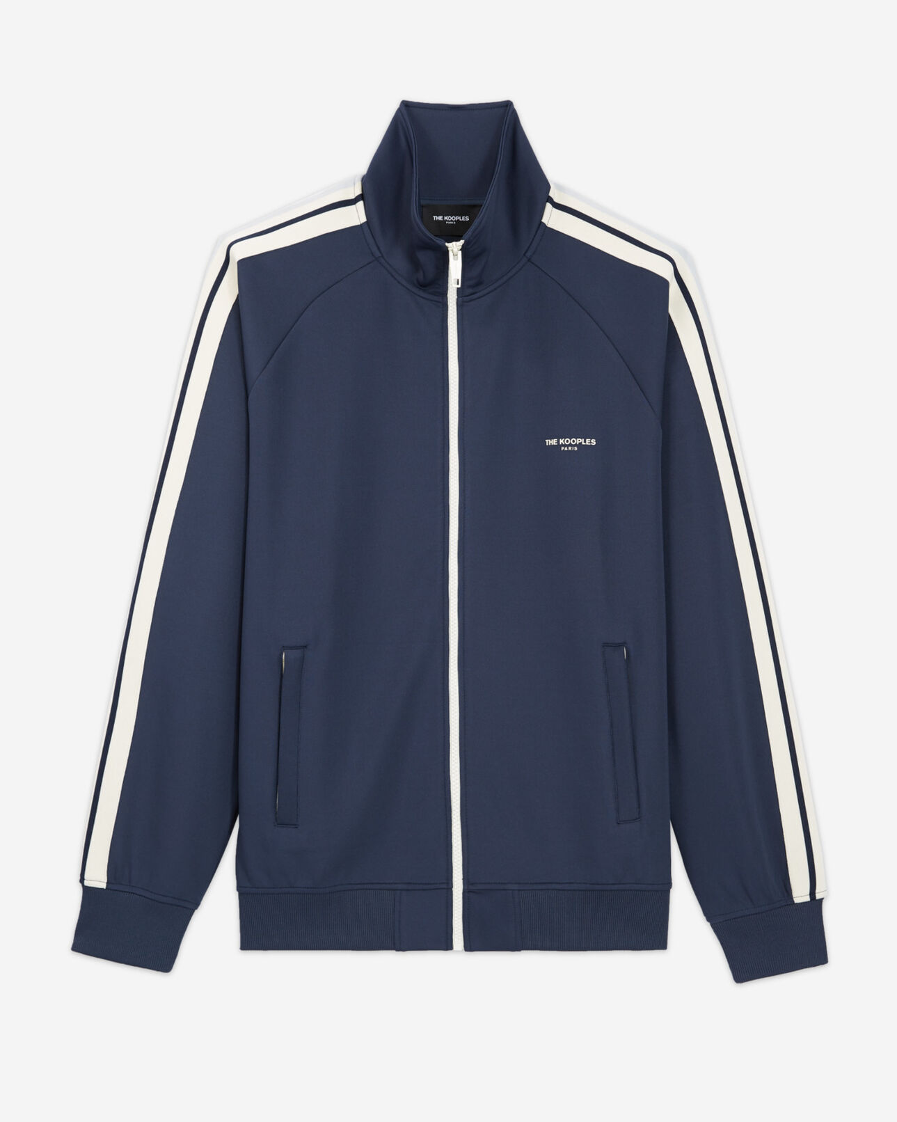 The Kooples MEN NAVY blue technical fabric sweatshirt with ecru bands