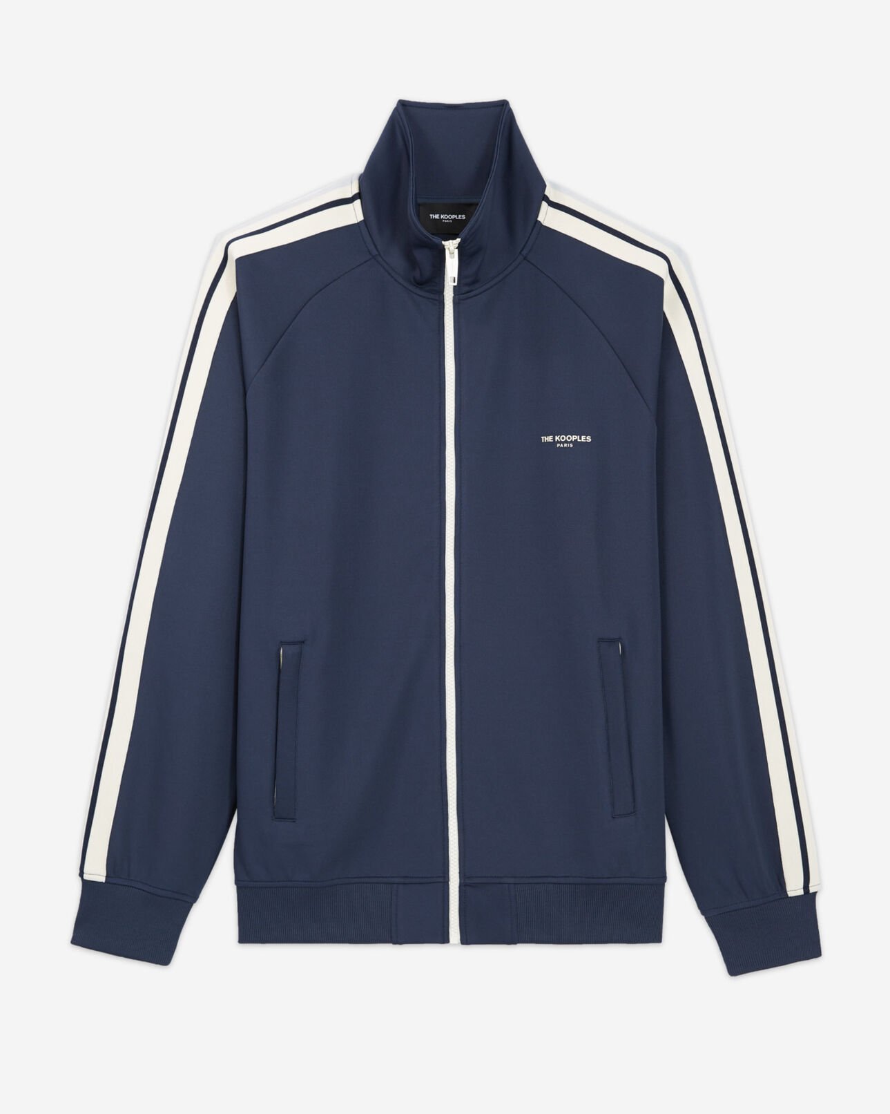 The Kooples MEN NAVY blue technical fabric sweatshirt with ecru bands
