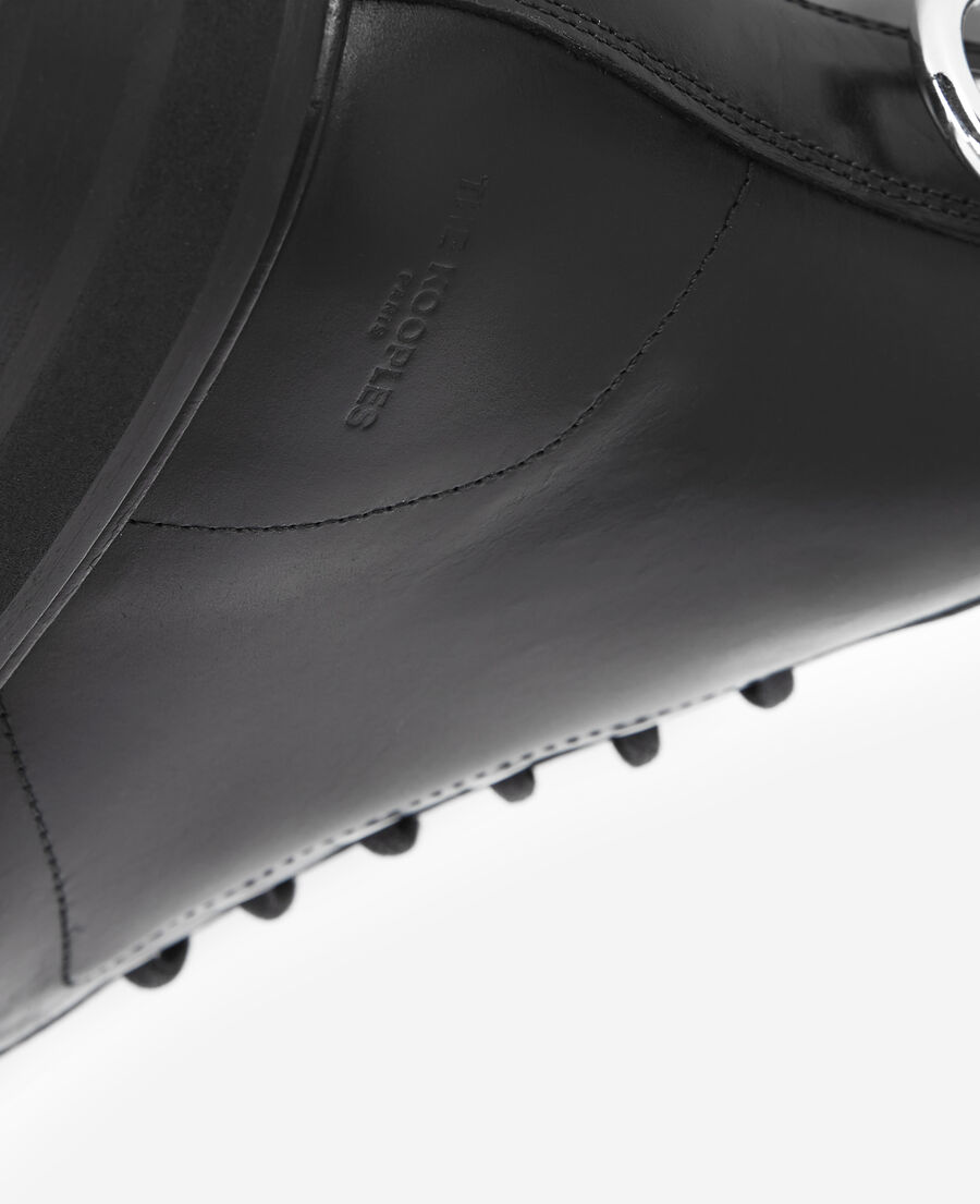 chunky smooth black leather ankle boots